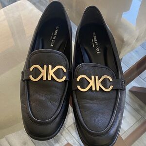 Kenneth Cole Black Leather Loafers with Gold KC Emblem